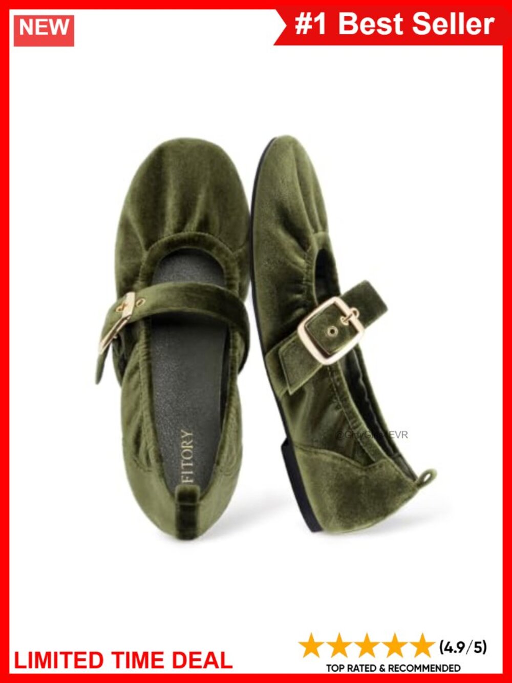 Velvet Mary Jane Ballet Flats Ruched Buckle Strap Cushioned